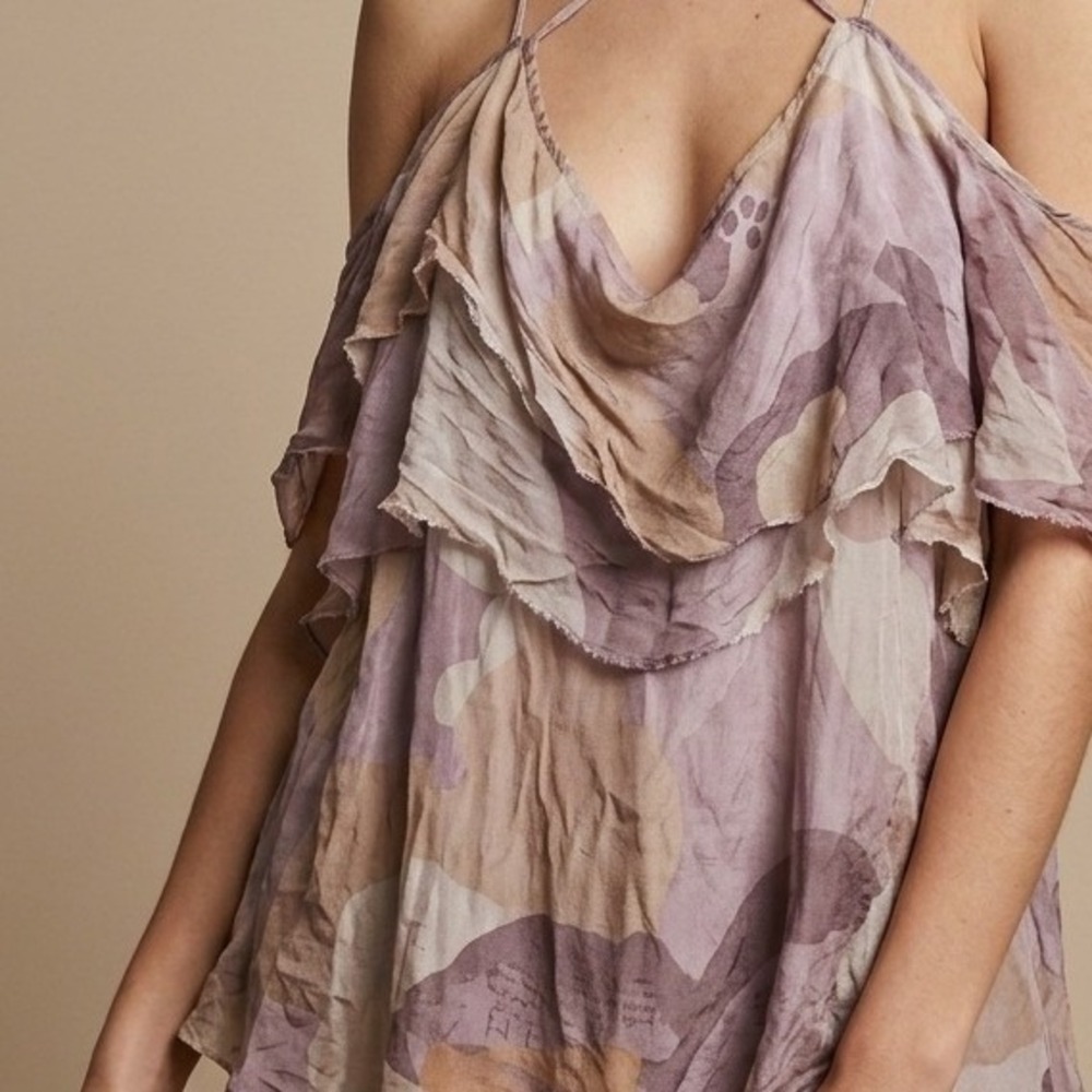 Vtg Y2K 100% Silk Ruffle Coquette Fairycore Large Vintage 2000s Lagenlook Boho